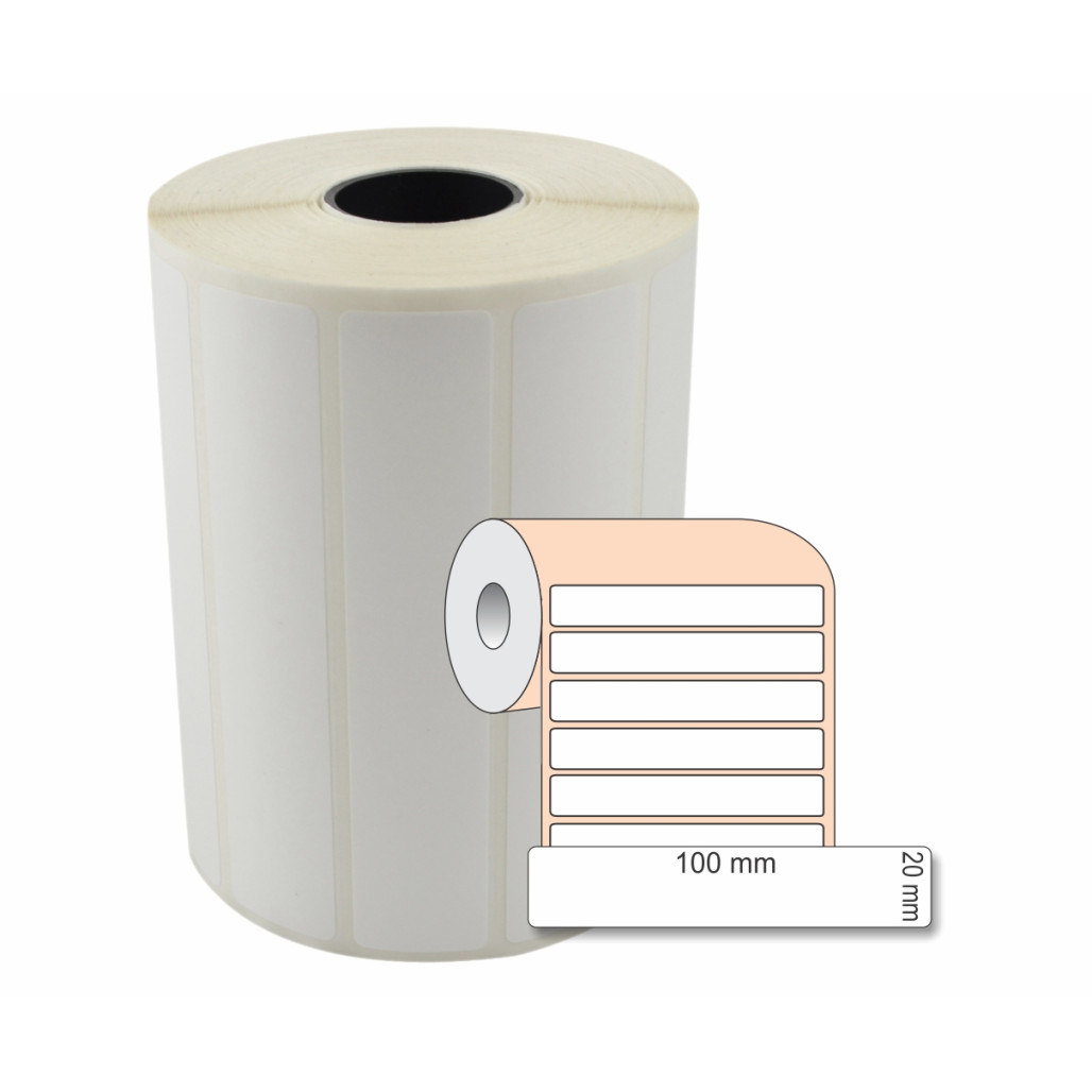 Etiqueta Adesiva BOPP Branco, 100 x 20 mm x 1 coluna,  para Impressoras Térmicas