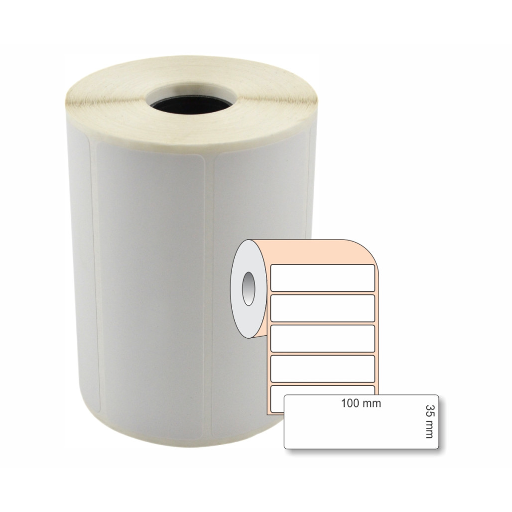Etiqueta Adesiva BOPP Branco, 100 x 35 mm x 1 coluna, para Impressoras Térmicas