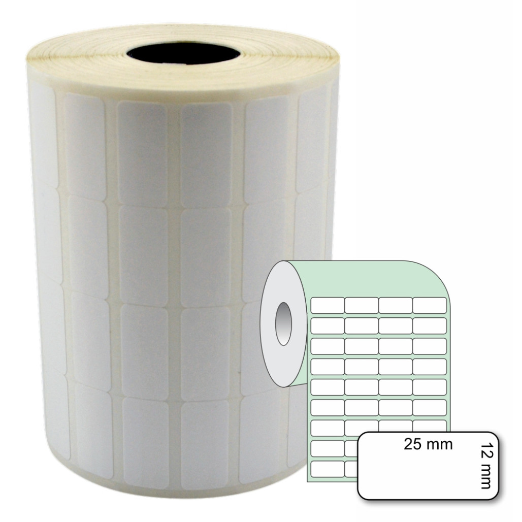 Etiqueta Adesiva Couchê, 25 x 12 mm x 4 colunas, para Impressoras Térmicas