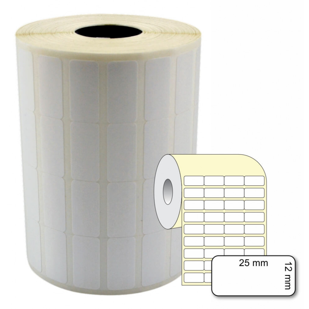 Etiqueta Adesiva em Papel Térmico, 25 x 12 mm x 4 colunas, para Impressoras Térmicas Diretas