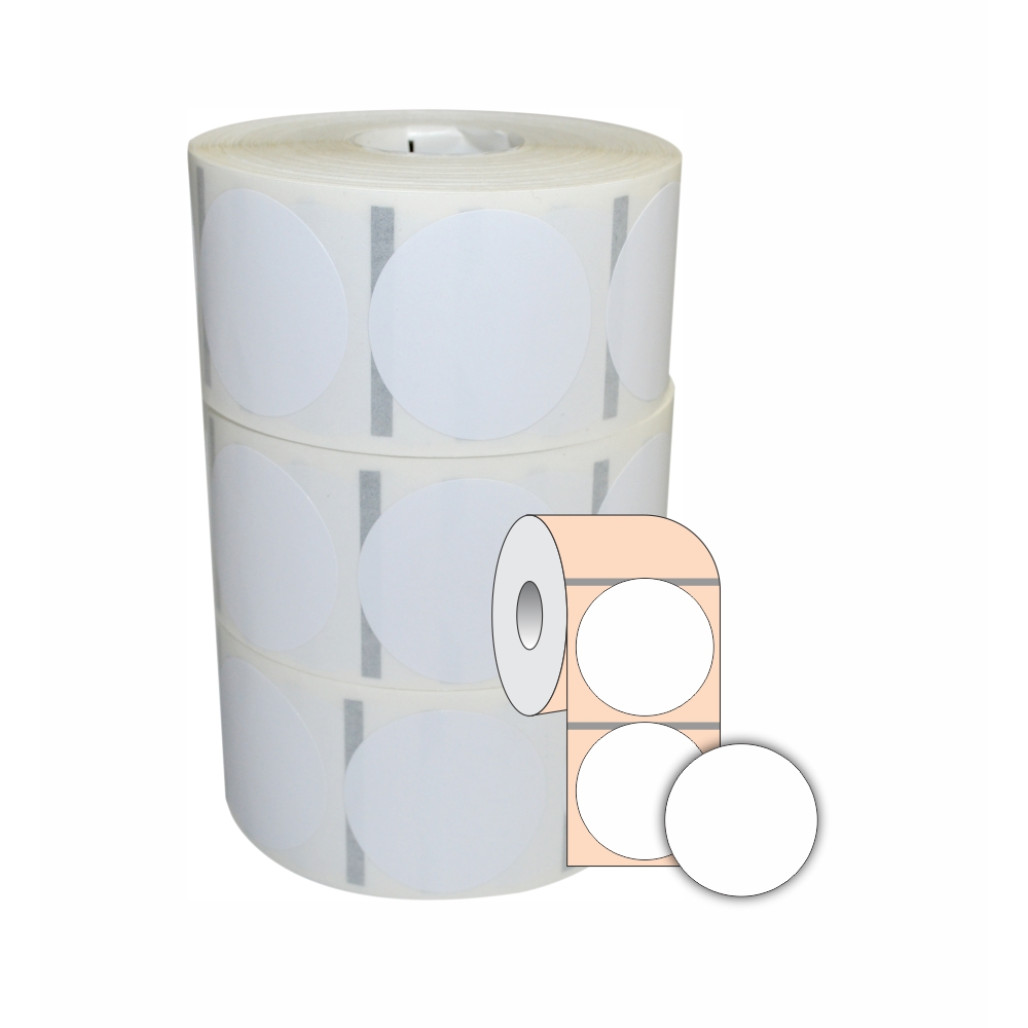 Etiqueta Adesiva BOPP Branco Redonda, 34 mm x 1 coluna, para Impressoras Térmicas