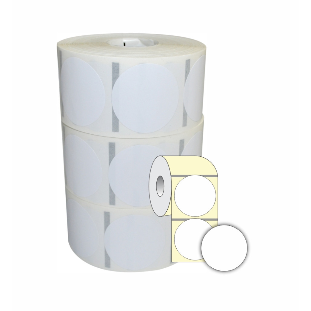 Etiqueta Adesiva em Papel Térmico Redonda, 34 mm x 1 coluna, para Impressoras Térmicas Diretas