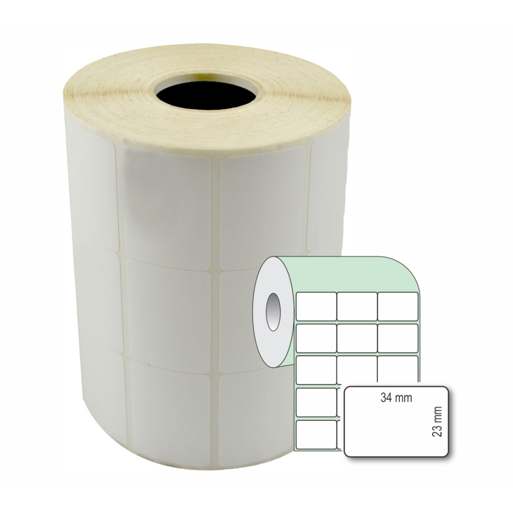 Etiqueta Adesiva Couchê, 34 x 23 mm x 3 colunas, para Impressoras Térmicas