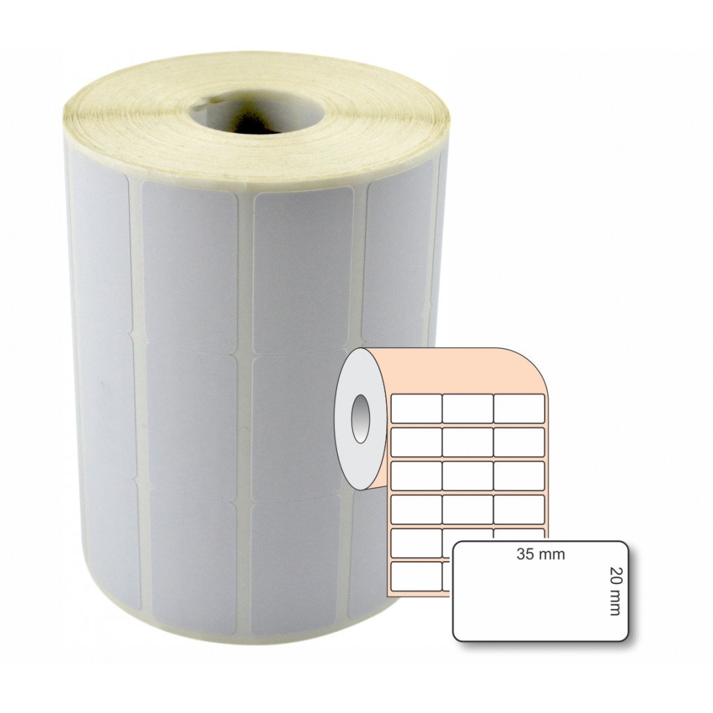 Etiqueta Adesiva BOPP Branco, 35 x 20 mm x 3 colunas, para Impressoras Térmicas