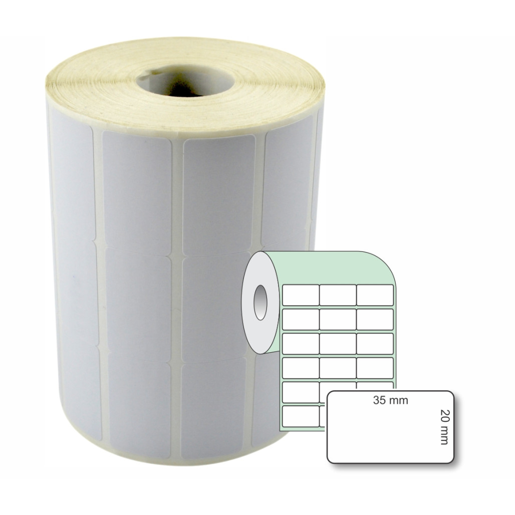 Etiqueta Adesiva Couchê, 35 x 20 mm x 3 colunas, para Impressoras Térmicas
