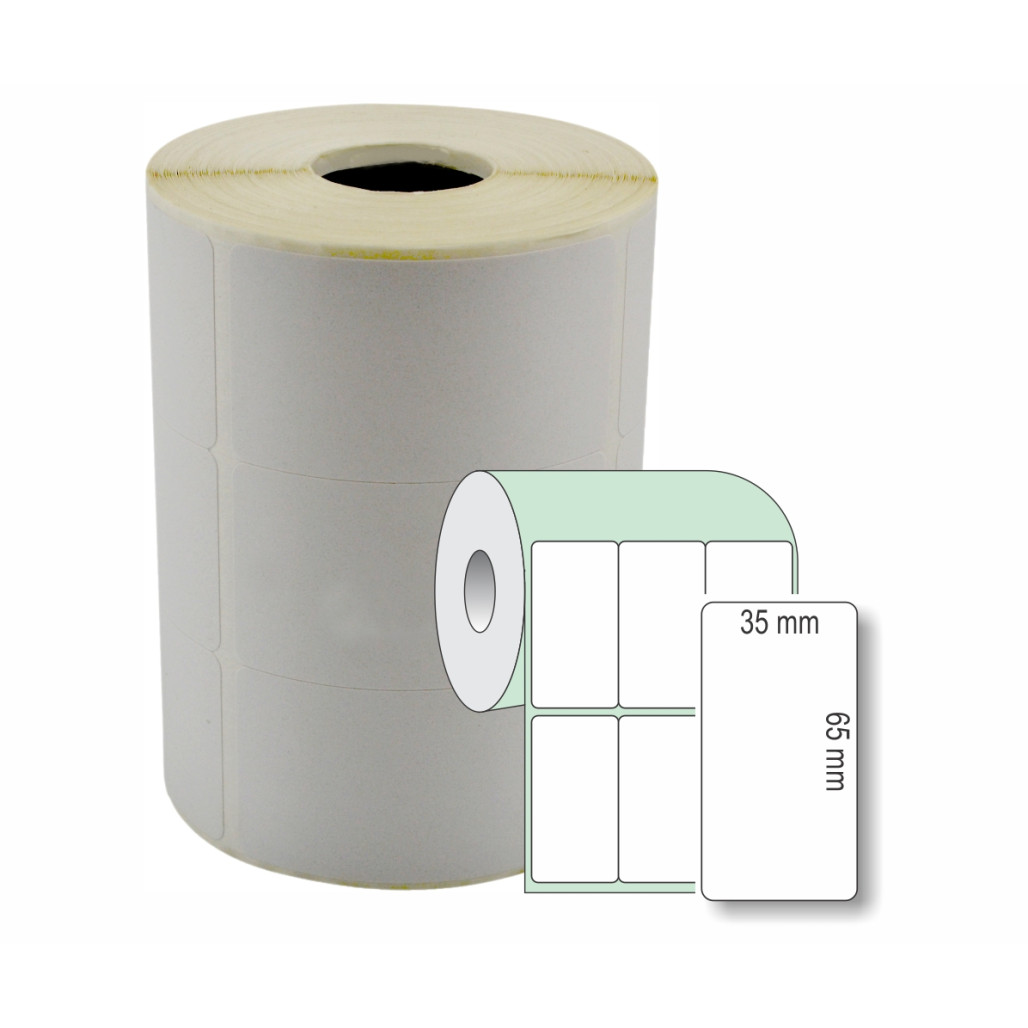 Etiqueta Adesiva Couchê, 35 x 65 mm x 3 colunas, para Impressoras Térmicas