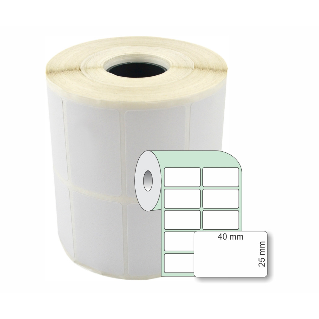 Etiqueta Adesiva Couchê, 40 x 25 mm x 2 colunas, para Impressoras Térmicas