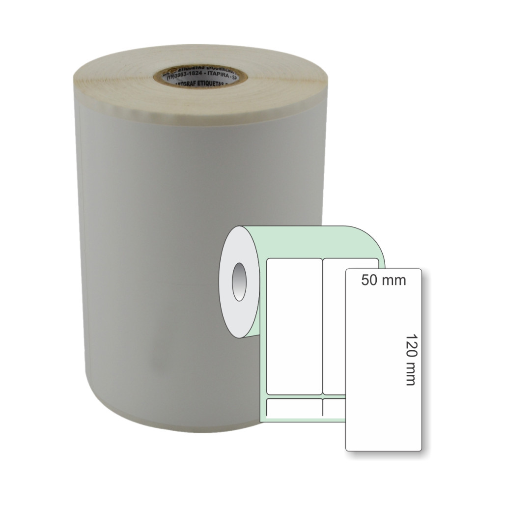 Etiqueta Adesiva Couchê, 50 x 120 mm x 2 colunas, para Impressoras Térmicas
