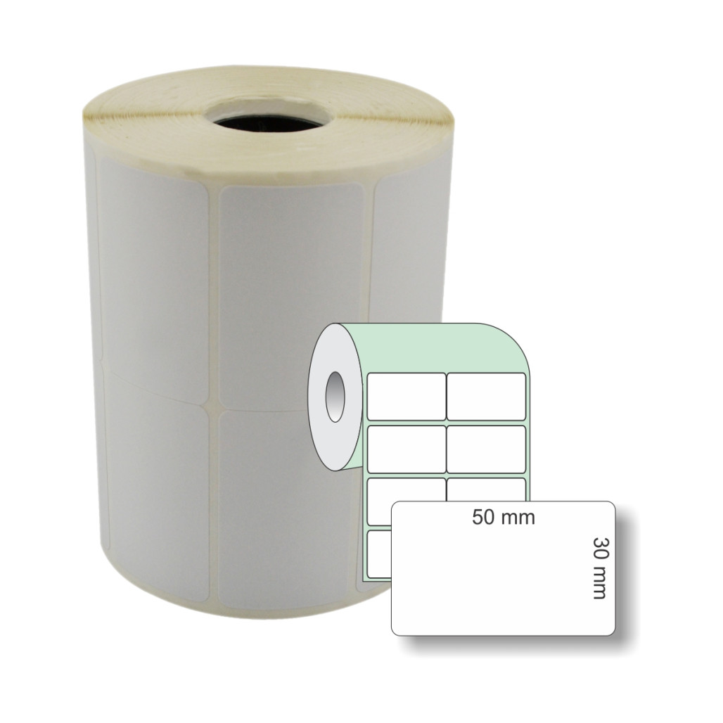 Etiqueta Adesiva Couchê, 50 x 30 mm x 2 colunas, para Impressoras Térmicas