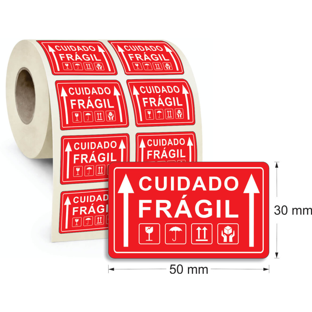 Etiqueta Adesiva Cuidado Frágil 50 x 30 mm