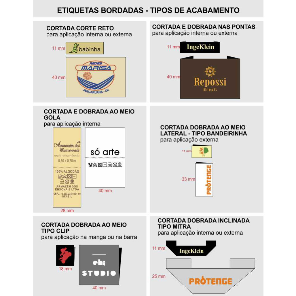 Etiqueta Bordada, 11 ou 12 mm de largura, Diversos Acabamentos, com Opções Personalizadas - 9