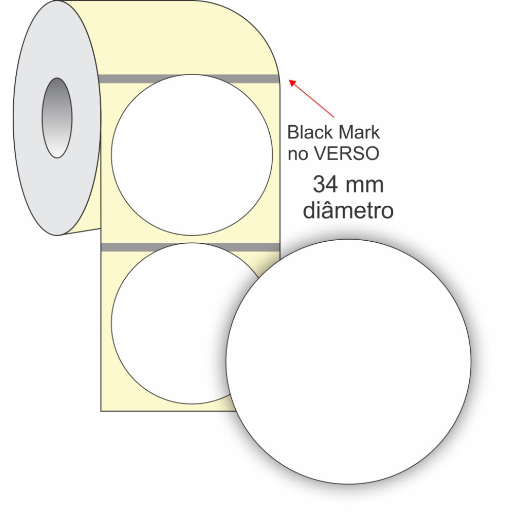 Etiqueta Adesiva em Papel Térmico Redonda, 34 mm x 1 coluna, para Impressoras Térmicas Diretas - 2