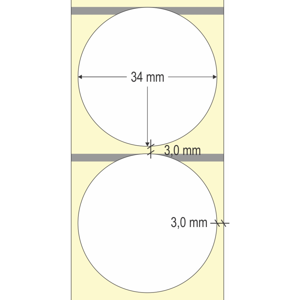 Etiqueta Adesiva em Papel Térmico Redonda, 34 mm x 1 coluna, para Impressoras Térmicas Diretas - 3