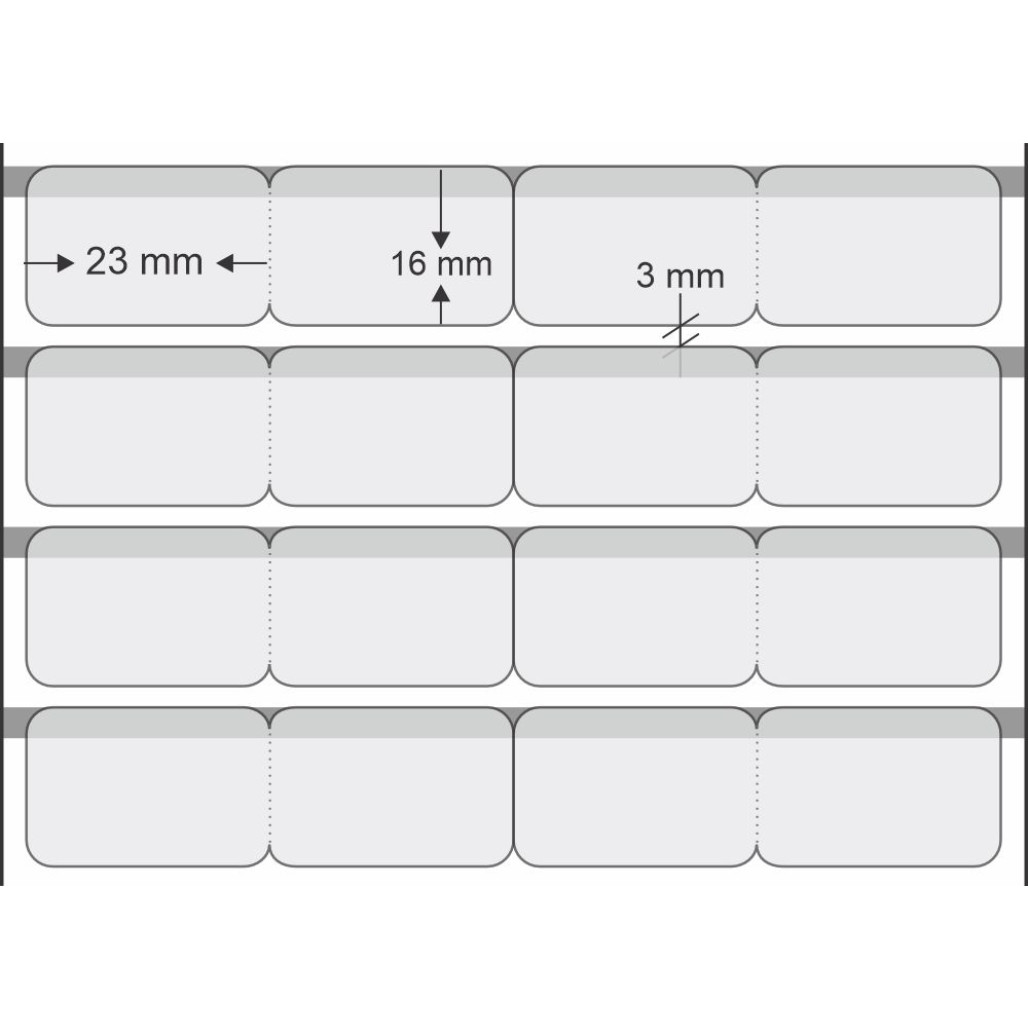 Etiquetas Adesivas BOPP Transparente, 23 x 16 mm x 4 colunas, para Impressoras Térmicas - 2