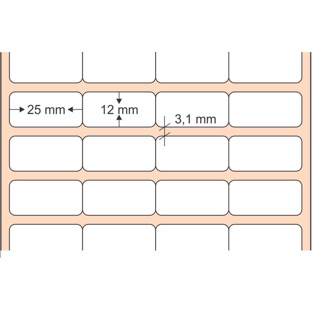 Etiqueta Adesiva BOPP Branco, 25 x 12 mm x 4 colunas, para Impressoras Térmicas - 3