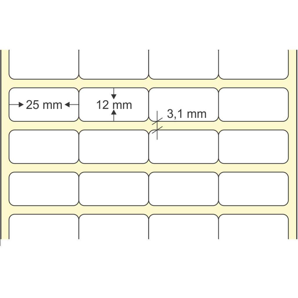 Etiqueta Adesiva em Papel Térmico, 25 x 12 mm x 4 colunas, para Impressoras Térmicas Diretas - 3