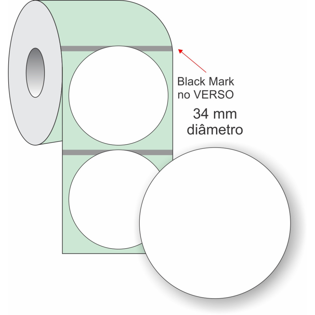 Etiqueta Adesiva Couchê Redonda, 34 mm x 1 coluna, para Impressoras Térmicas - 2