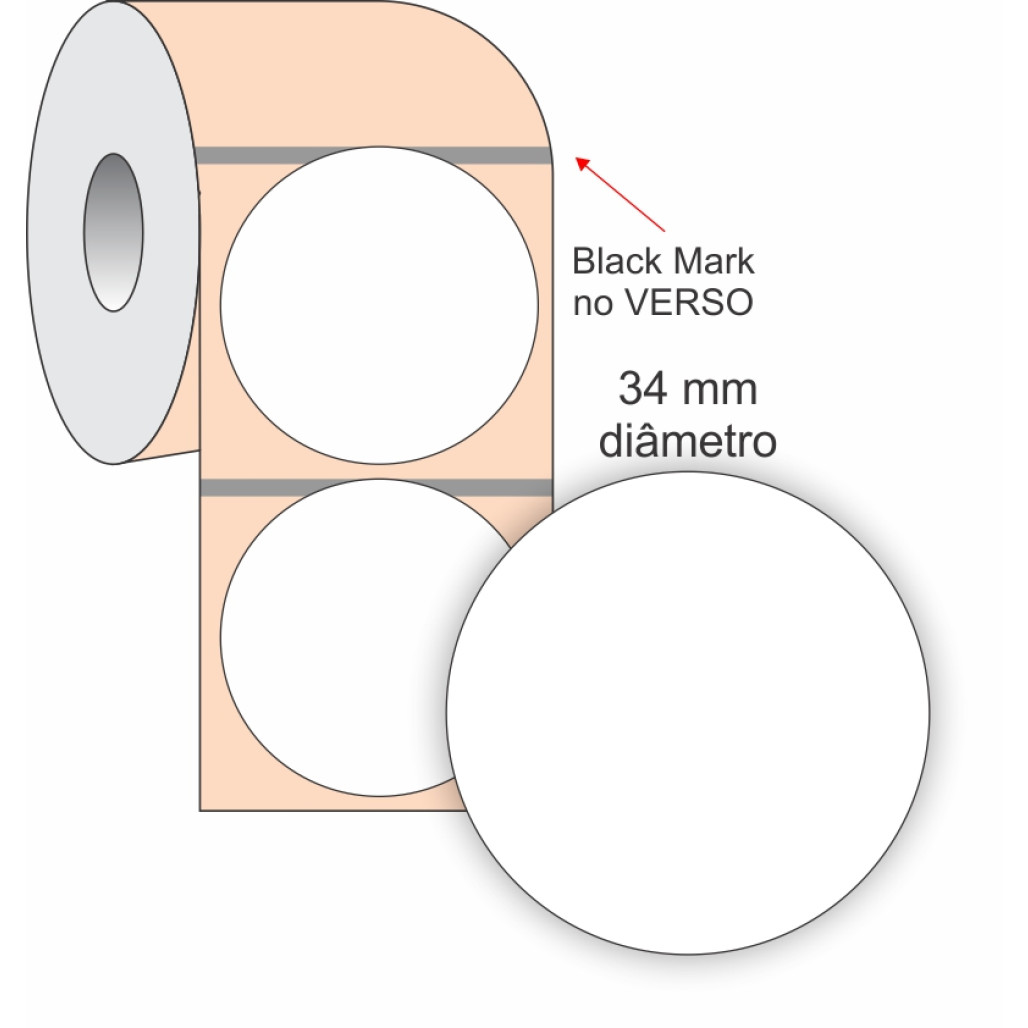 Etiqueta Adesiva BOPP Branco Redonda, 34 mm x 1 coluna, para Impressoras Térmicas - 2