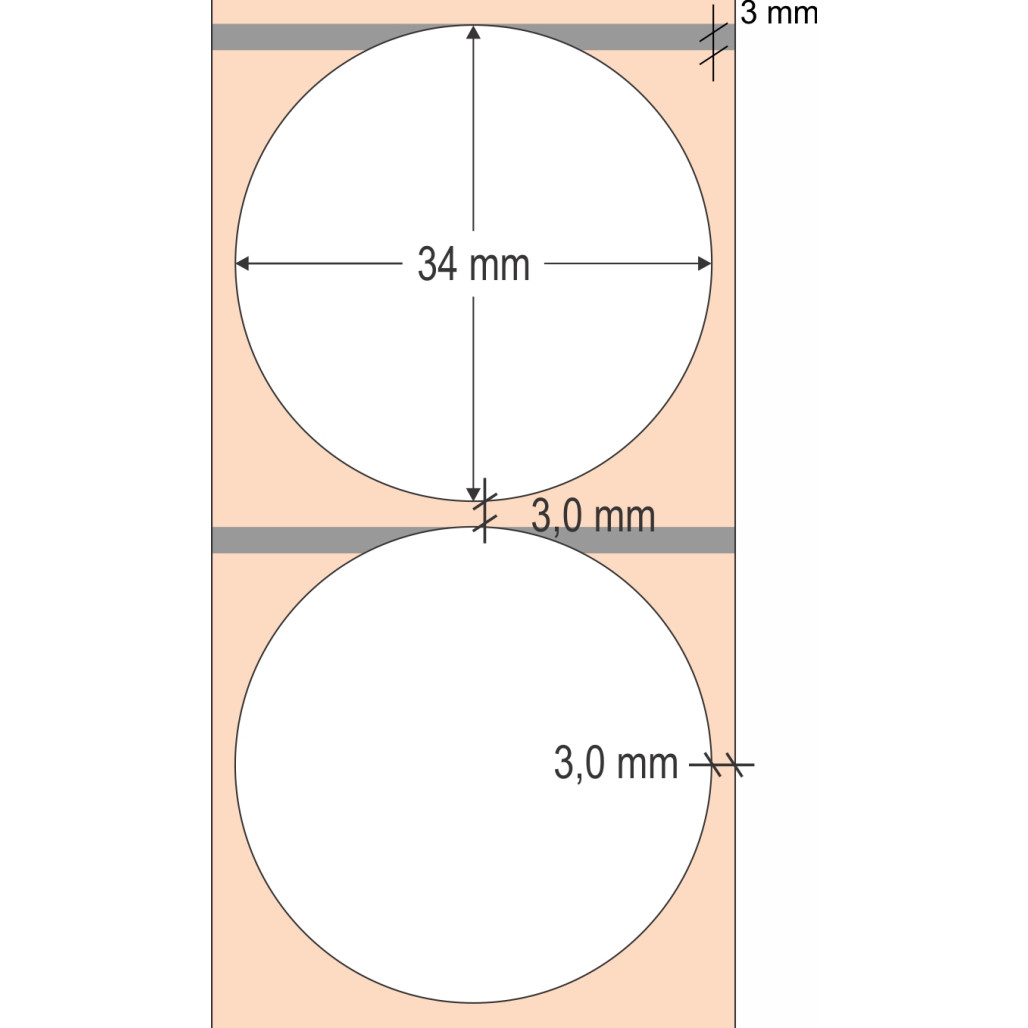 Etiqueta Adesiva BOPP Branco Redonda, 34 mm x 1 coluna, para Impressoras Térmicas - 3