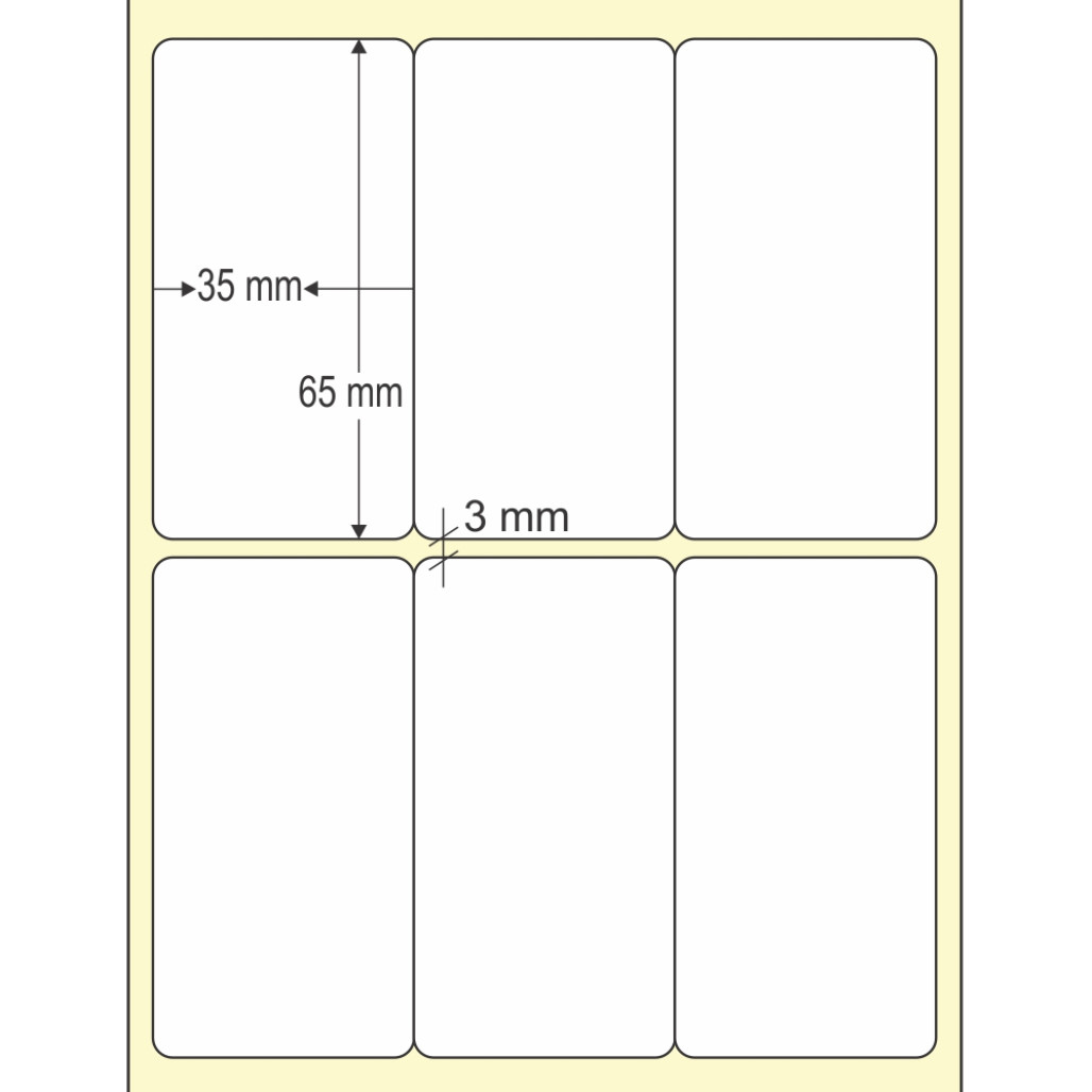 Etiqueta Adesiva em Papel Térmico, 35 x 65 mm x 3 colunas, para Impressoras Térmicas Diretas - 3