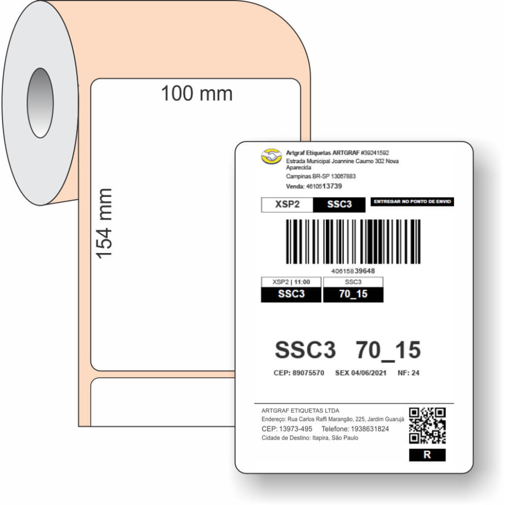 Etiqueta Adesiva BOPP Branco, 100 x 154 mm x 1 coluna, MERCADO LIVRE, para Impressoras Térmicas - 2