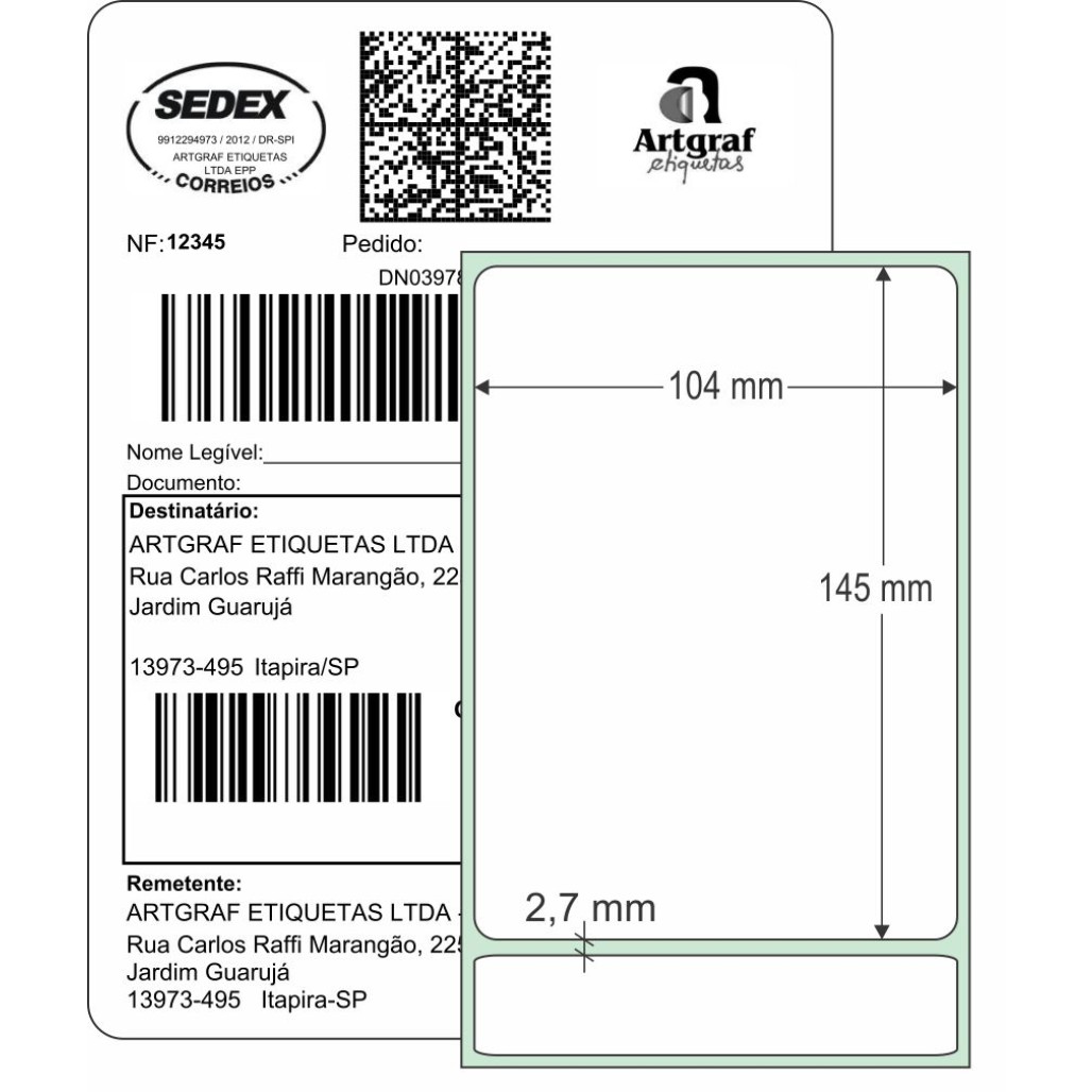 Etiqueta Adesiva Couchê, 104 x 145 mm x 1 coluna, SIGEP WEB CORREIOS,  para Impressoras Térmicas - 4