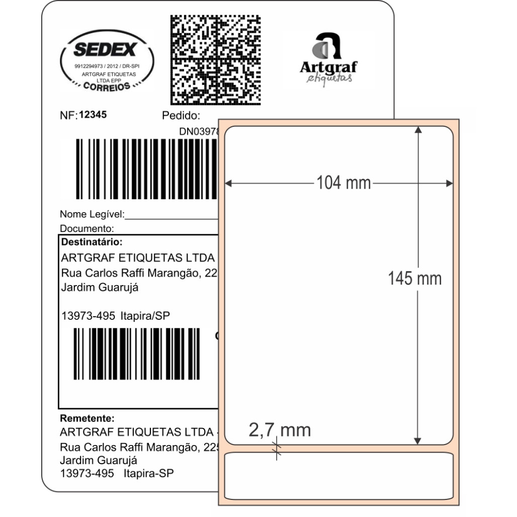 Etiqueta Adesiva BOPP Branco, 104 x 145 mm x 1 coluna, SIGEP WEB CORREIOS, para Impressoras Térmicas - 3