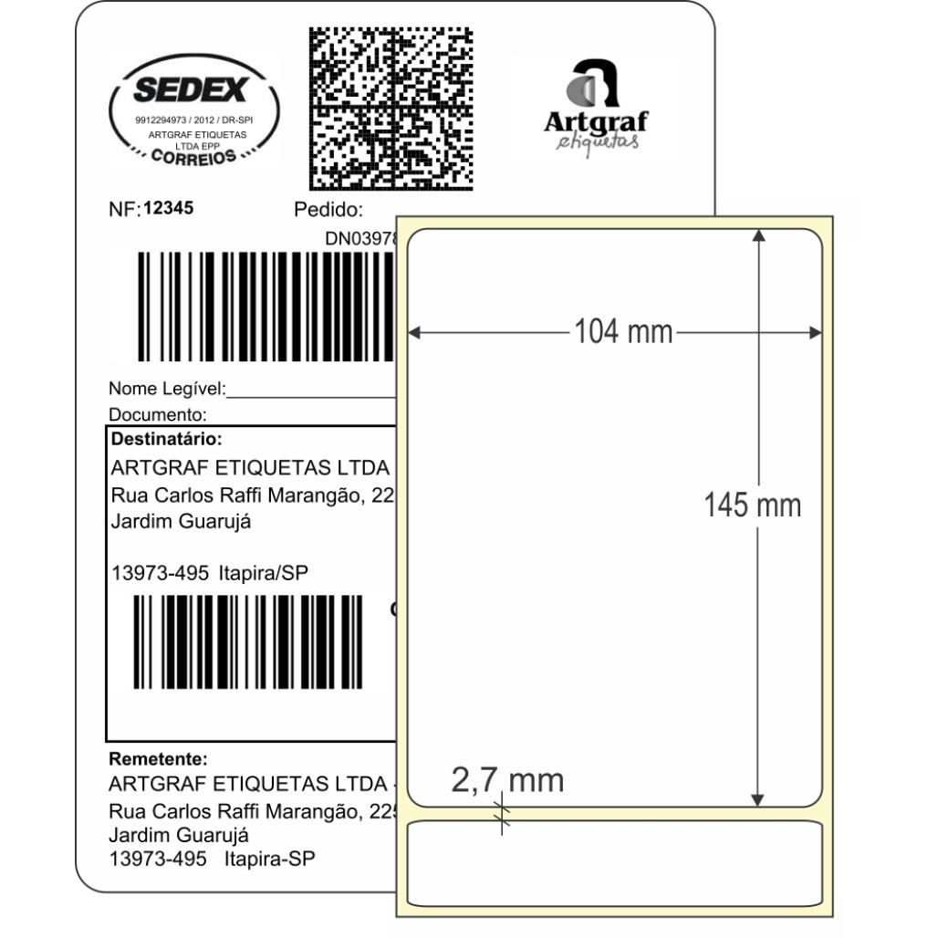 Etiqueta Adesiva em Papel Térmico, 104 x 145 mm x 1 coluna, SIGEP WEB CORREIOS, para Impressoras Térmicas Diretas - 3