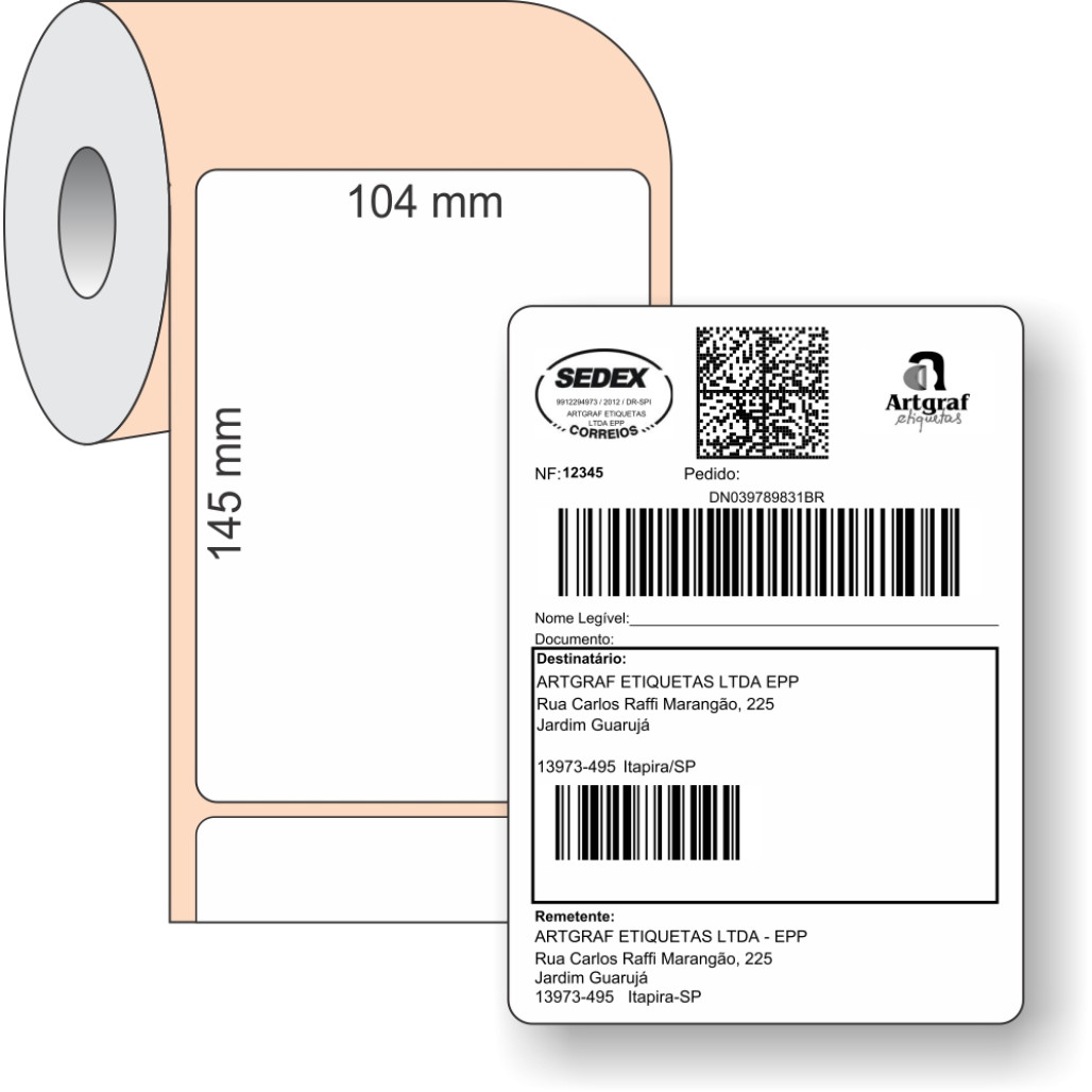 Etiqueta Adesiva BOPP Branco, 104 x 145 mm x 1 coluna, SIGEP WEB CORREIOS, para Impressoras Térmicas - 2