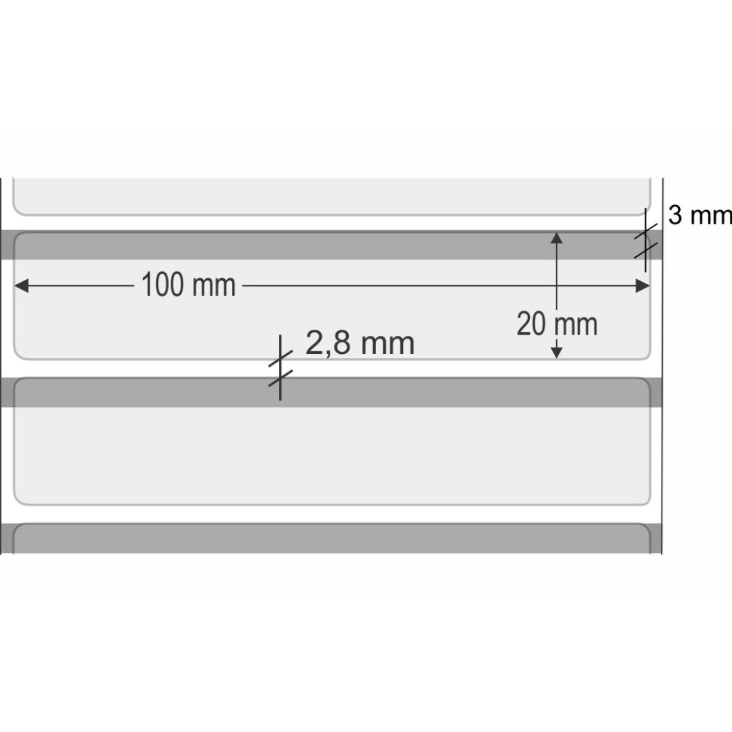 Etiquetas Adesivas BOPP Transparente, 100 x 20 mm x 1 coluna, para Impressoras Térmicas - 2