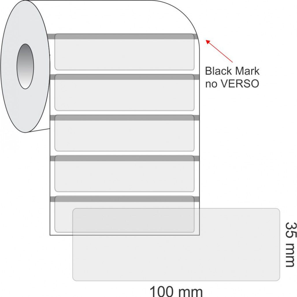 Etiquetas Adesivas BOPP Transparente, 100 x 35 mm x 1 coluna, para Impressoras Térmicas