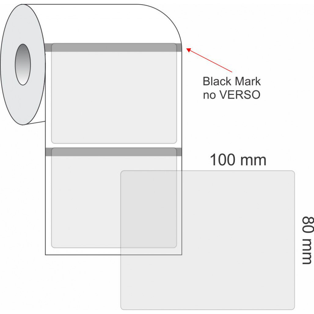 Etiquetas Adesivas BOPP Transparente, 100 x 80 mm x 1 coluna, Rolo com 36  metros, para Impressoras Térmicas