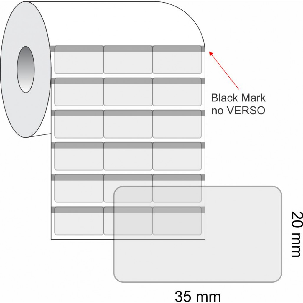 Etiquetas Adesivas BOPP Transparente, 35 x 20 mm x 3 colunas, para Impressoras Térmicas