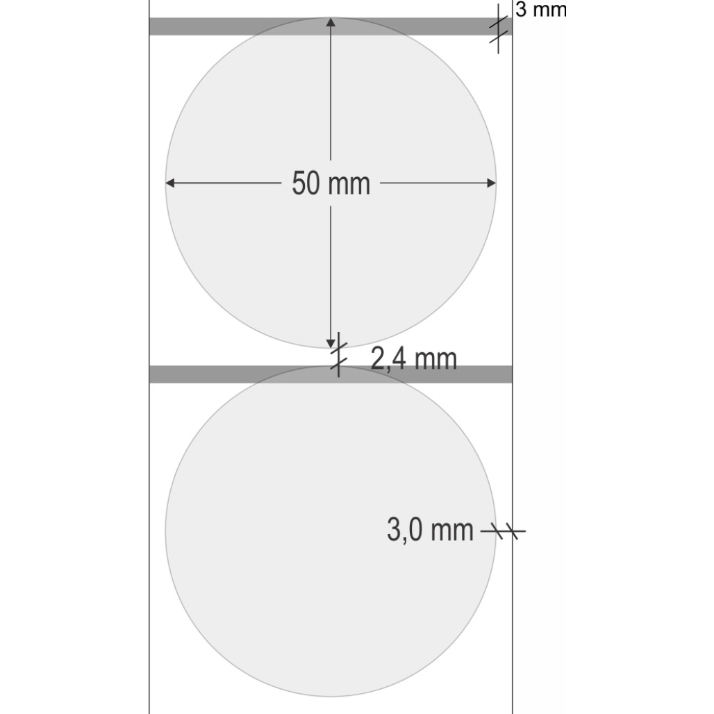 Etiquetas Adesivas BOPP Transparente Redonda, 50 mm x 1 coluna, para Impressoras Térmicas - 2