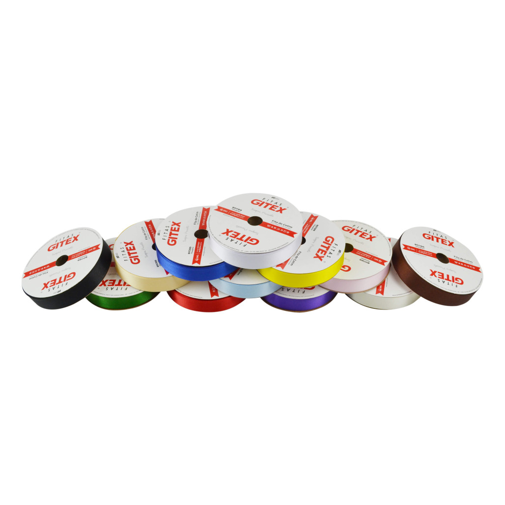 Fitas de Cetim Coloridas, 22 mm de largura, sem Impressão