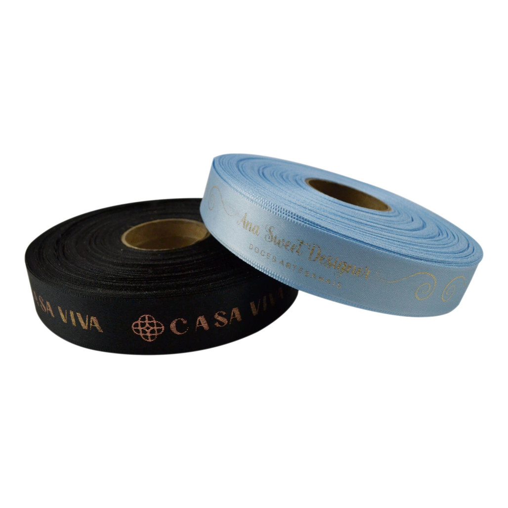 Fitas de Cetim, 15 mm de largura, Personalizadas, Impressão Metalizada, Branca ou em Preto Grafite - 4