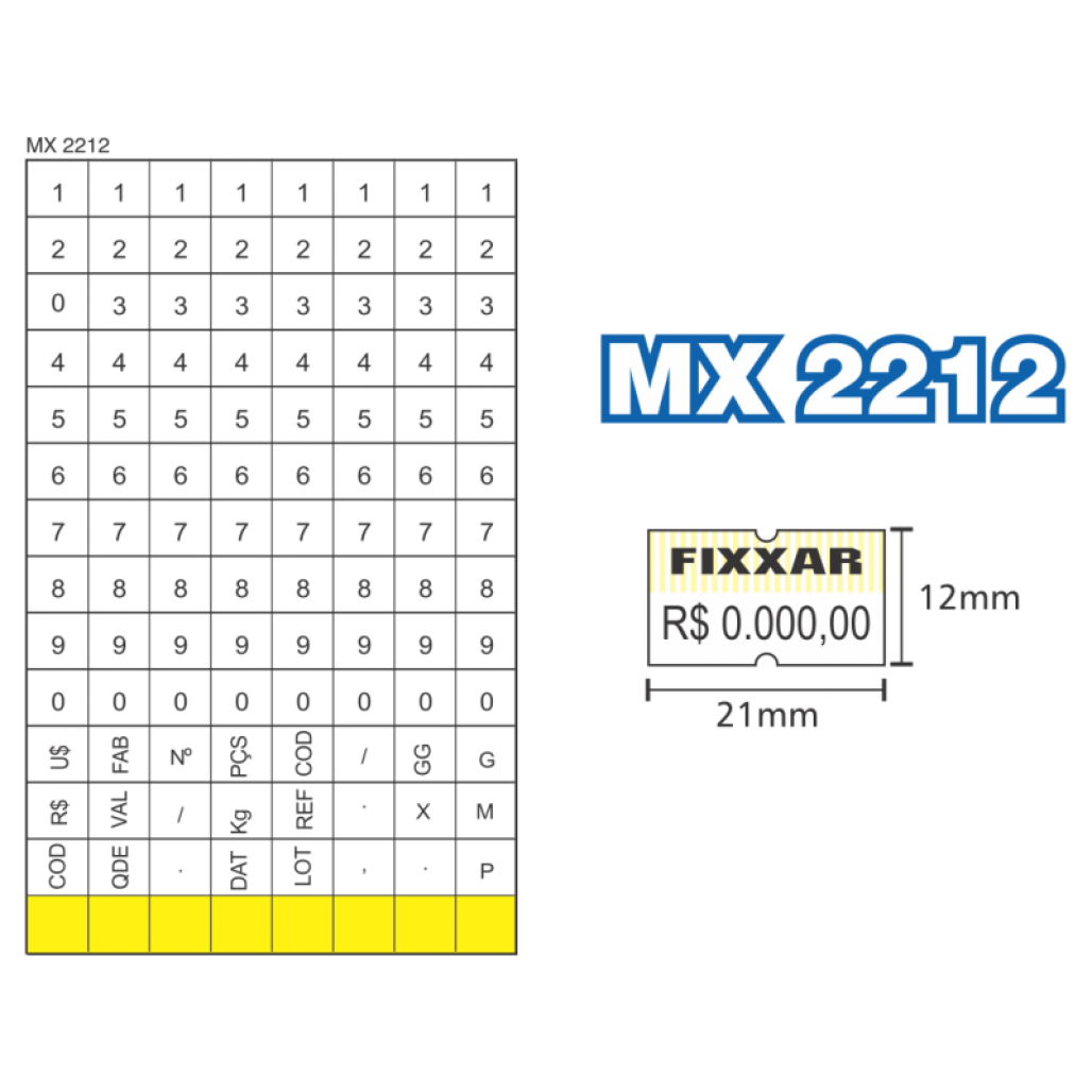Etiquetadora FIXXAR MX 2212 - 1 linha - 8 dígitos - 2
