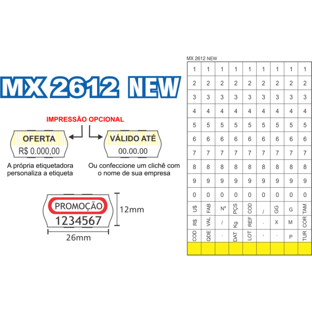 Etiquetadora FIXXAR MX 2612 NEW - 1 linha - 9 dígitos - 3