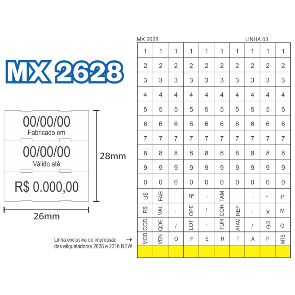 Etiquetadora FIXXAR MX 2628 - 3 linhas - 10 dígitos em cada - 2