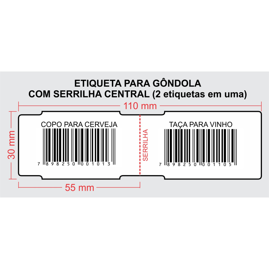 Etiqueta de Gôndola 110 x 30 mm Papel Couchê ADESIVO ou NÃO para Impressoras Térmicas - 10