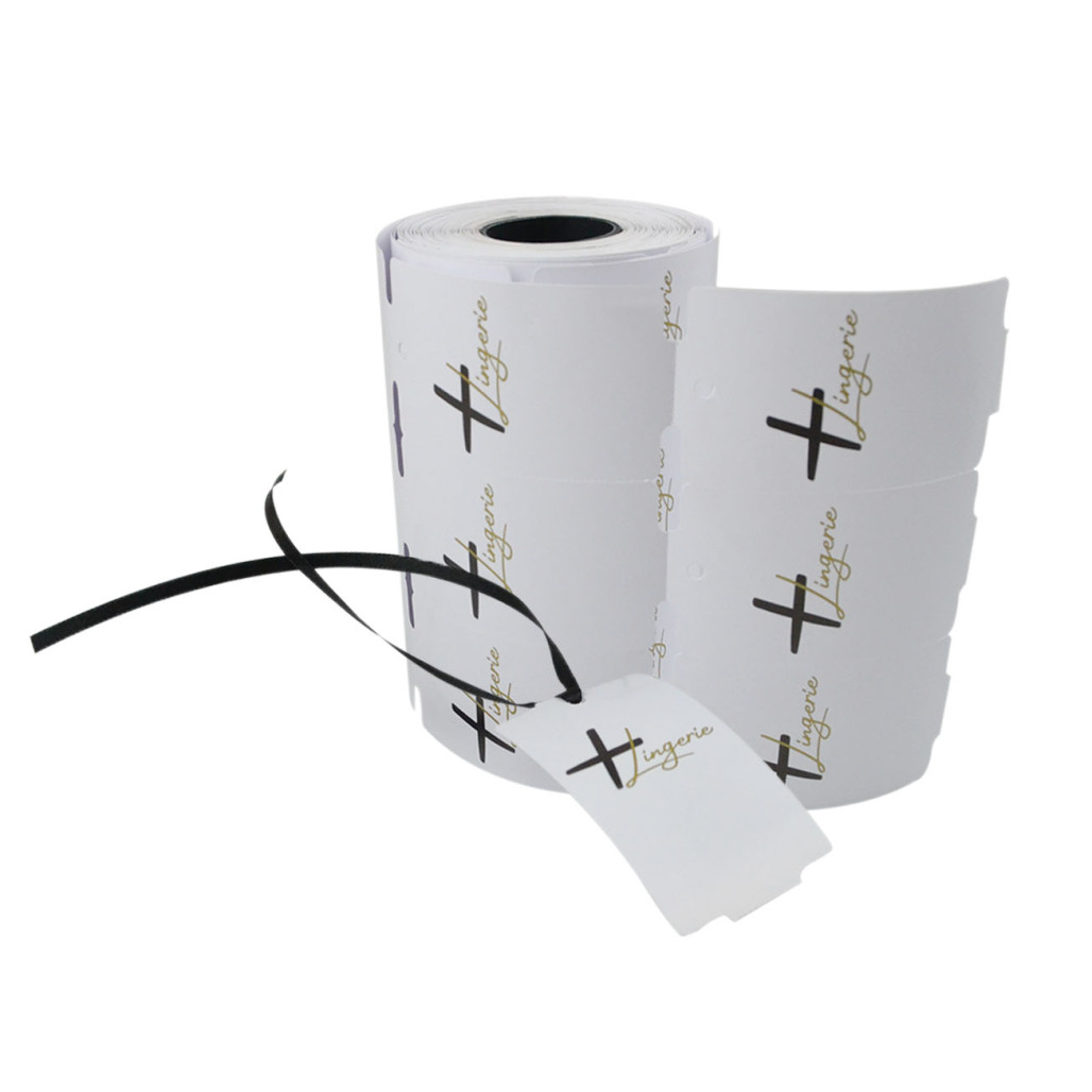 Tag 64 x 33 mm, em Papel Couchê NÃO ADESIVO 150g, com Opções Personalizadas
