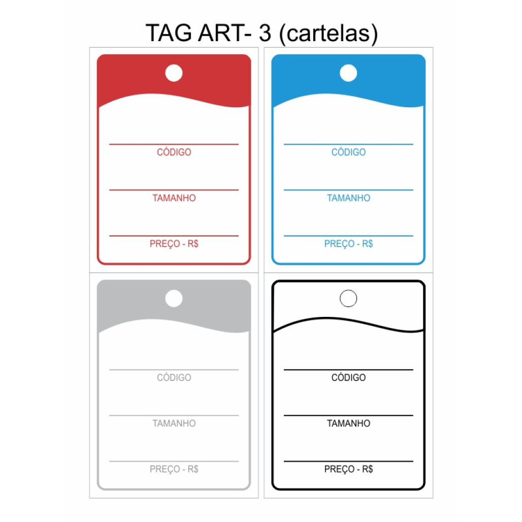 Tag 30 x 38 mm Papel Couchê 150 g -  ART-3 em Cartelas B-04 - 2