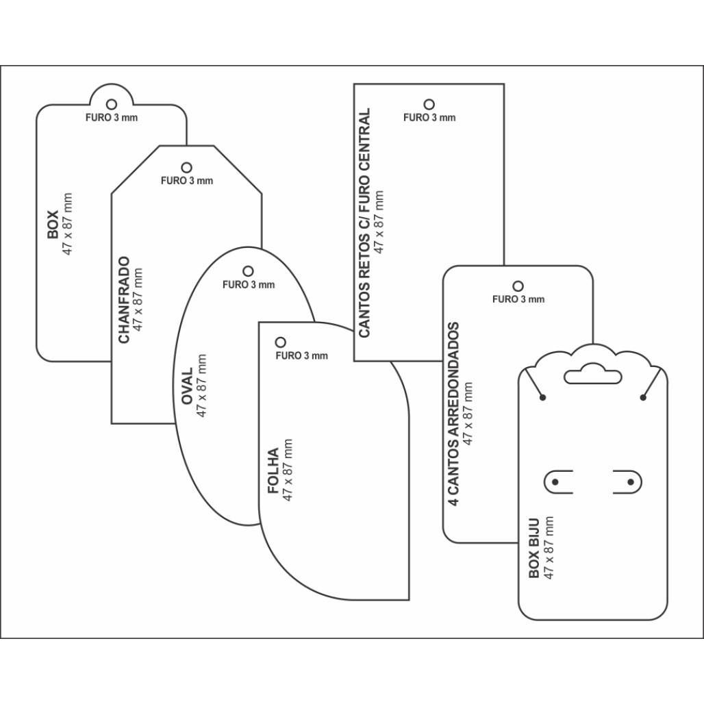 Tag Média ou Cartela Bijú, Tamanho 47 x 87 mm, Papel Couchê 300 g, Diversos Formatos, com Opções Personalizadas - 6