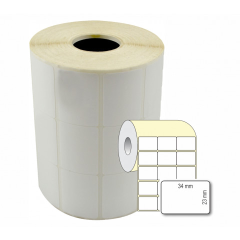 Etiqueta Adesiva em Papel Térmico, 34 x 23 mm x 3 colunas, rolo com 36 metros, para Impressoras Térmicas Diretas