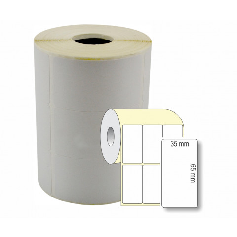 Etiqueta Adesiva em Papel Térmico, 35 x 65 mm x 3 colunas, rolo com 36 metros, para Impressoras Térmicas Diretas