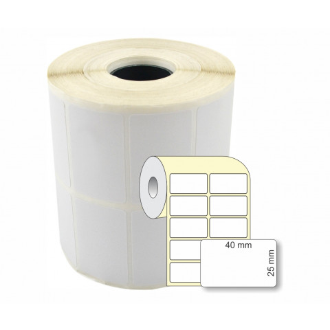 Etiqueta Adesiva em Papel Térmico, 40 x 25 mm x 2 colunas, para Impressoras Térmicas Diretas