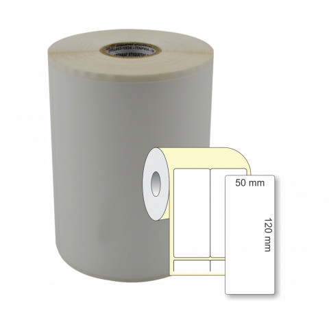Etiqueta Adesiva em Papel Térmico, 50 x 120 mm x 2 colunas, rolo com 36 metros, para Impressoras Térmicas Diretas
