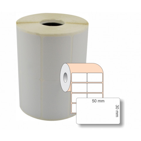 Etiqueta Adesiva BOPP Branco, 50 x 30 mm x 2 colunas, para Impressoras Térmicas