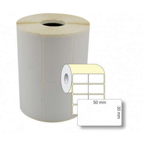 Etiqueta Adesiva em Papel Térmico, 50 x 30 mm x 2 colunas, rolo com 36 metros, para Impressoras Térmicas Diretas