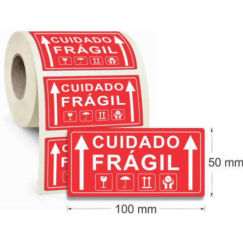 Etiqueta Adesiva Cuidado Frágil 100 x 50 mm